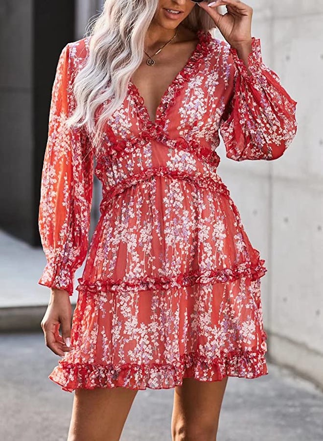 Dokotoo V Neck Ruffle MinI Dress