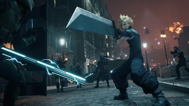 Cloud fighting enemy with Buster Sword
