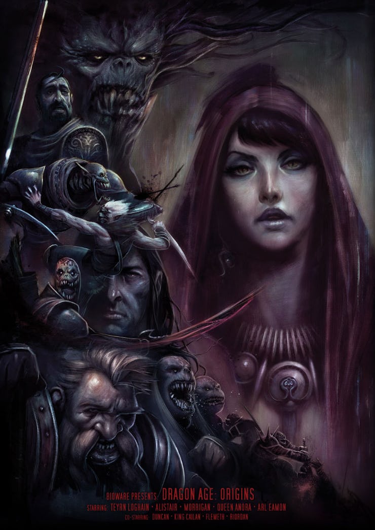 Different character faces from the Dragon Age: Origins single-player rpg video game