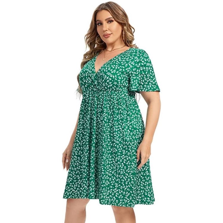 AMZ PLUS A-Line Knee Length Wrap Dress