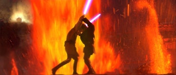 Anakin and Obi-Wan duel on Mustafar