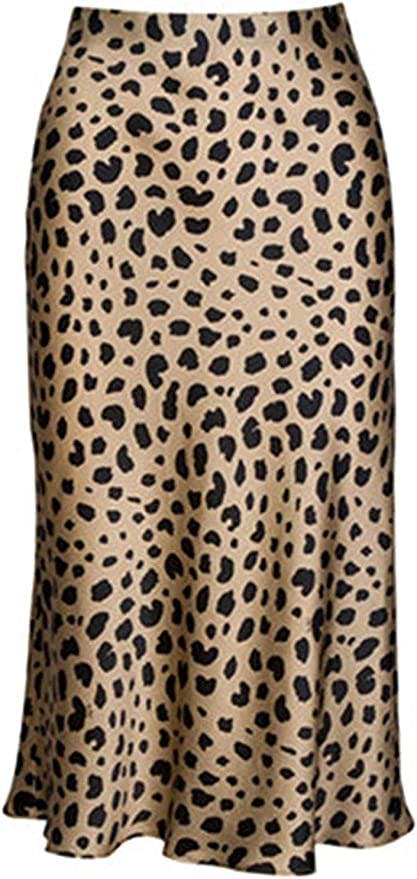 Soowalaoo High Waist Leopard Midi Skirt