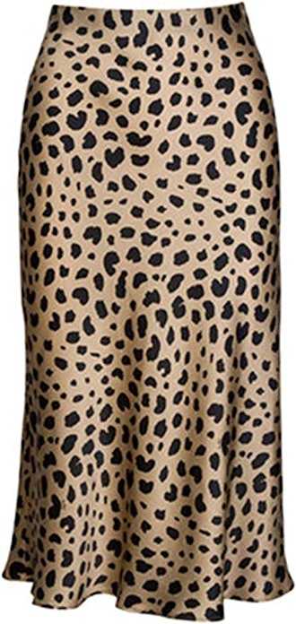 Soowalaoo High Waist Leopard Midi Skirt
