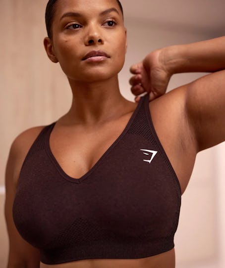 GYMSHARK's new Vital Seamless 2.0 V Neck Sports Bra in TikTok's favorite chocolate brown.