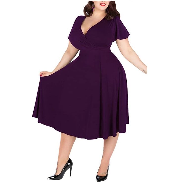 Nemidor V-Neck Stretchy Midi Dress