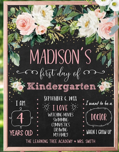 Editable Blush Floral First Day of School Sign 