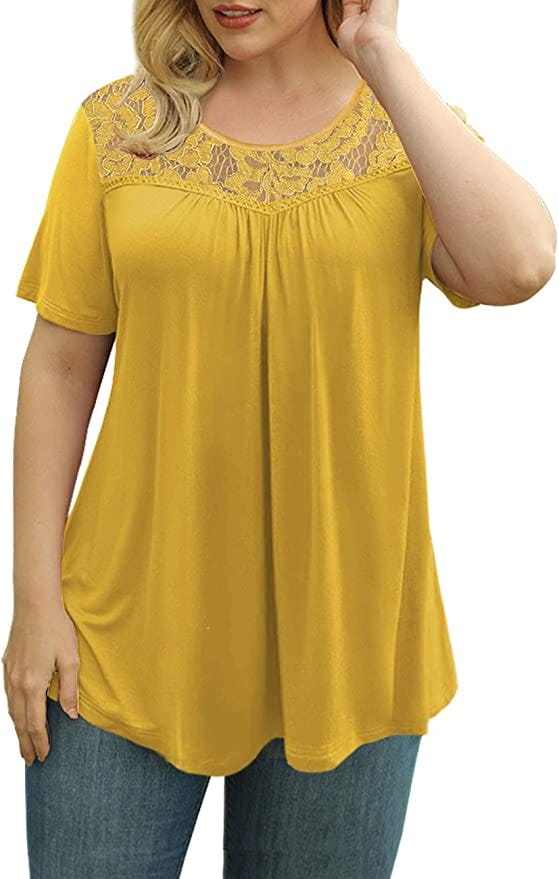 Ahlaray Lace Pleated Tunic Tops Blouse
