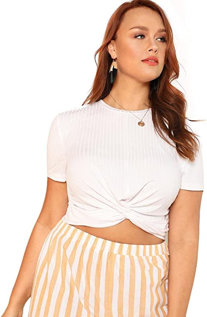 Romwe Front Twist Crop Blouse