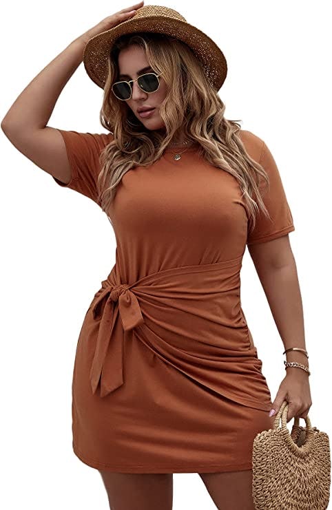 Romwe Tie Knot T-Shirt Dress