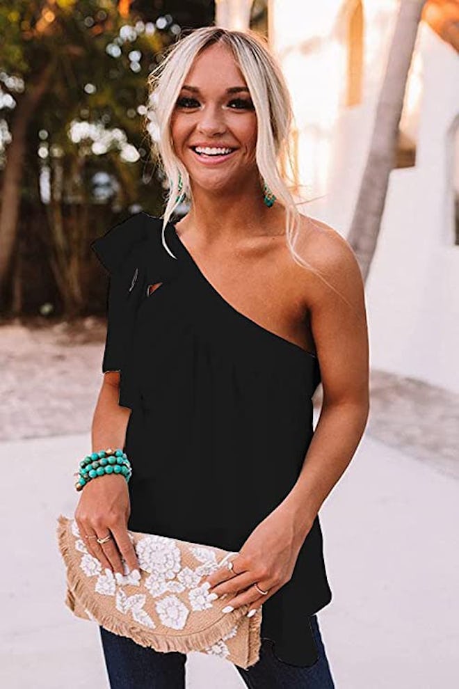 Guteidee One Shoulder Tie Bow Knot Blouse