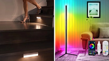 Kikmio RGB Color Changing Corner Floor Lamp and Brilliant Evolution LED Motion Sensor Lights 