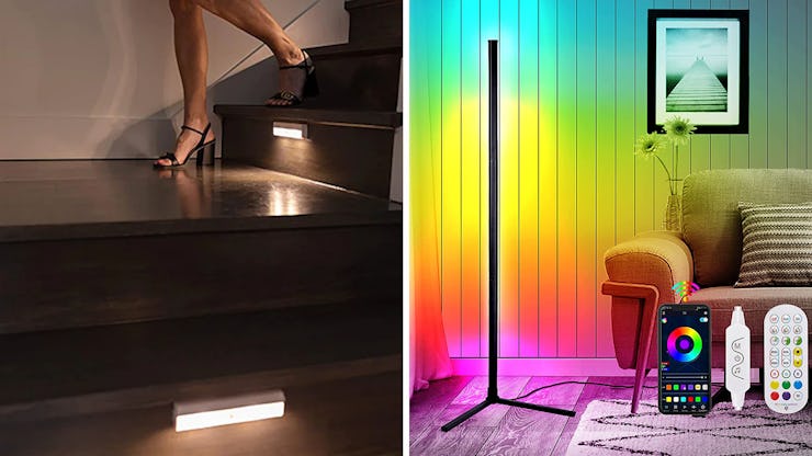 Kikmio RGB Color Changing Corner Floor Lamp and Brilliant Evolution LED Motion Sensor Lights