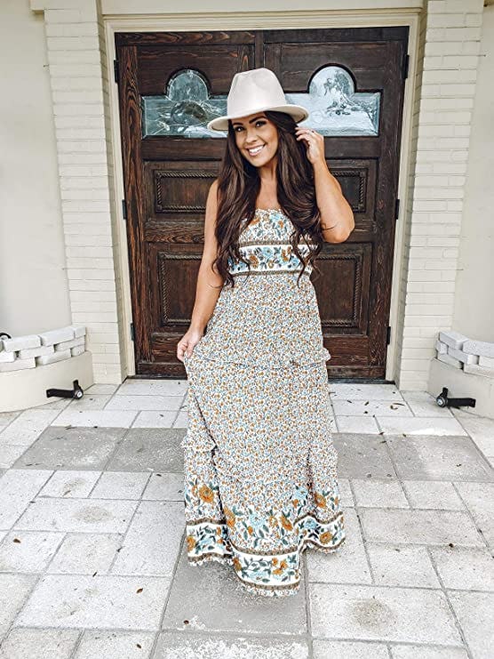 ZESICA Floral Strapless Maxi Dress