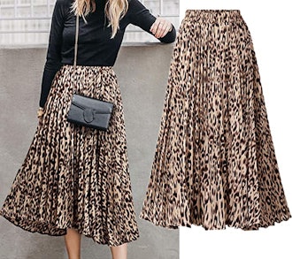 CHARTOU Leopard Print Pleated Midi Skirt