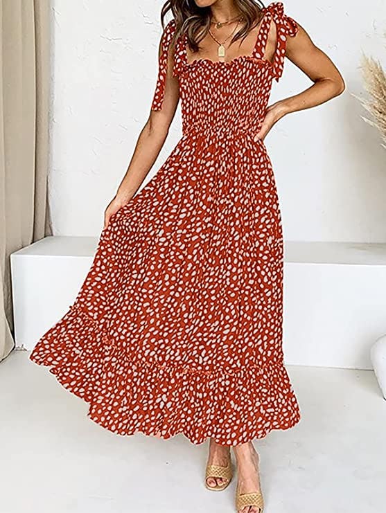 ZESICA Spaghetti Strap Ruffle Maxi Dress