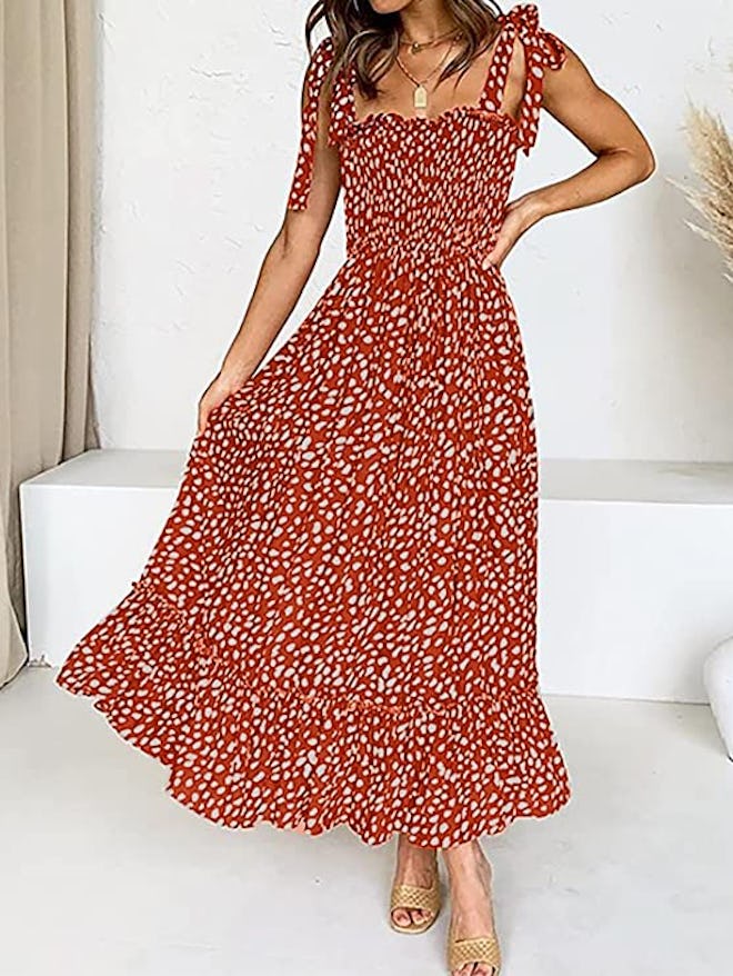 ZESICA Spaghetti Strap Ruffle Maxi Dress