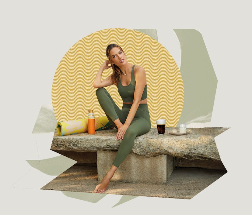 Alessandra Ambrosio on a Yoga session with a cup of Nespresso Vivida