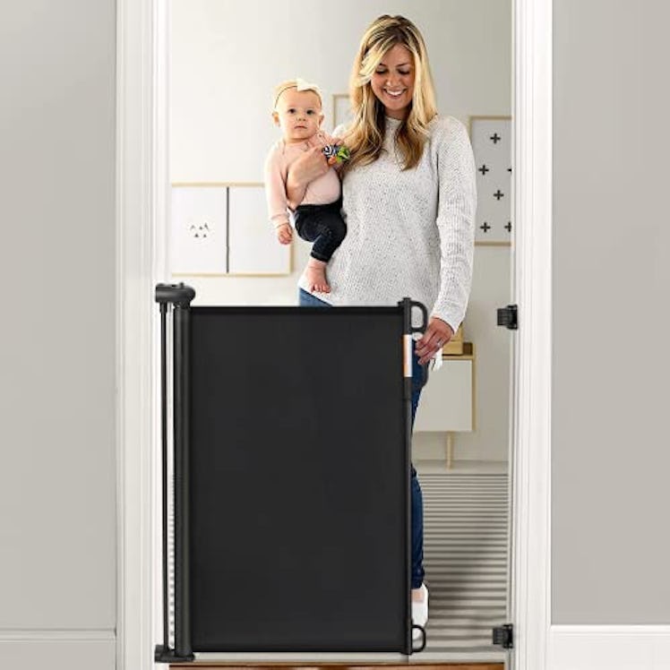 Momcozy Retractable Baby Gate, 33" Tall, Extends up to 55" Wide, Child Safety Baby Gates for Stairs,...
