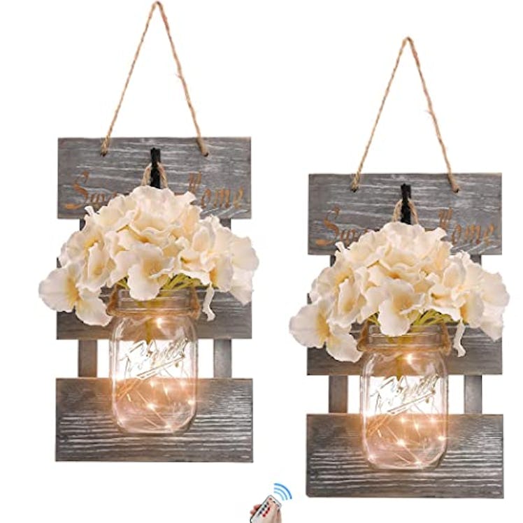 Rustic Grey Mason Jar Sconces (Set Of 2)