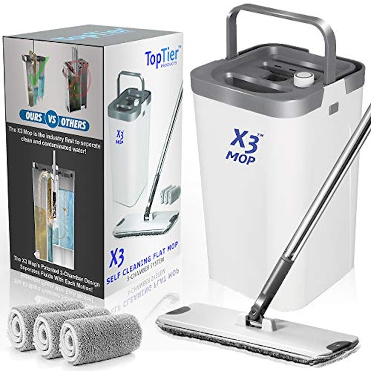 TopTier Flat Floor Mop and Bucket Set