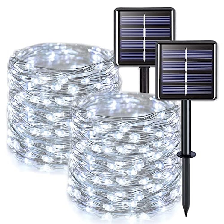 JMEXSUSS White Solar String Lights Outdoor Waterproof, 2 Pack 33ft 100 LED Solar Christmas Lights Ou...