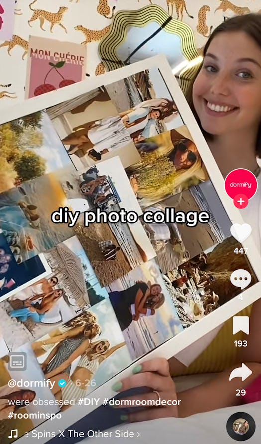 An art collage is a trendy, cheap, and easy DIY dorm decor idea from TikTok.