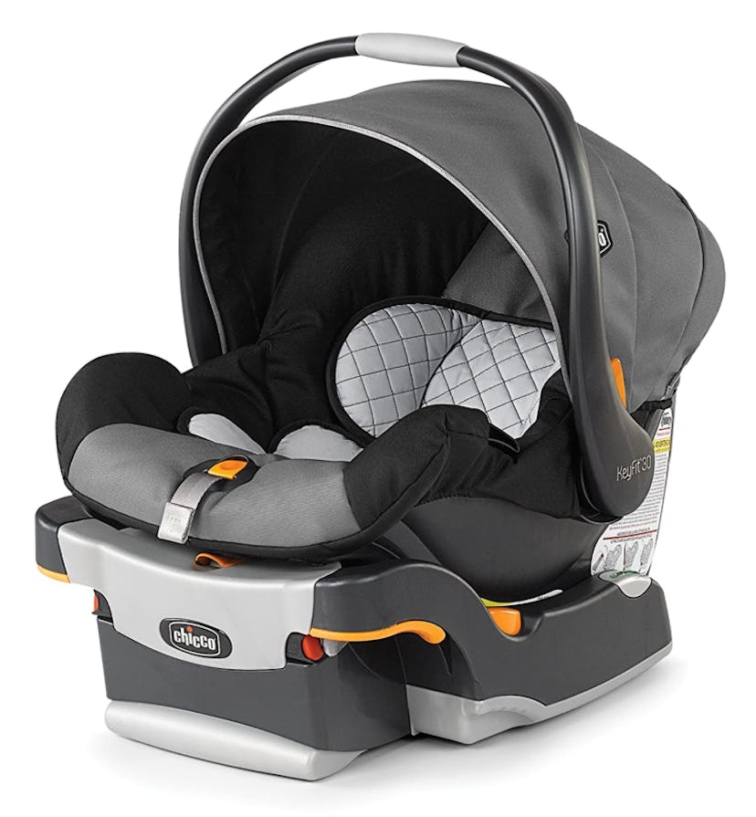 Gray and black infant car seat for compact vehicles
