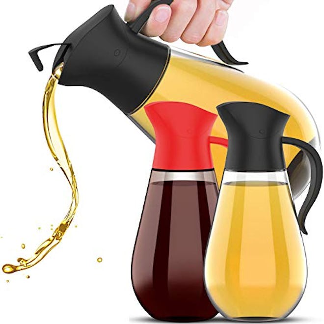 Brieftons Oil & Vinegar Dispensers: 2 x 18.6 Oz Leakproof Glass Oil Dispenser Bottles, Dual Condimen...