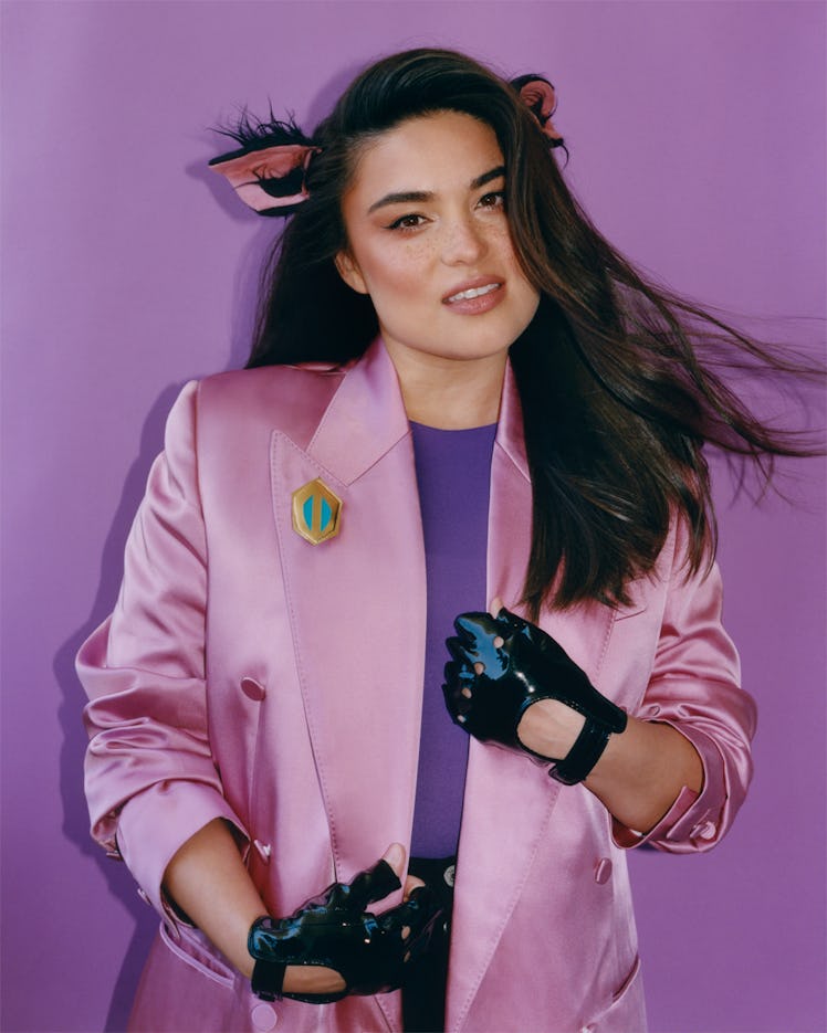 Devery Jacobs as Catra from ‘She-Ra.’ Jacobs wears Gucci jacket, Moschino gloves.