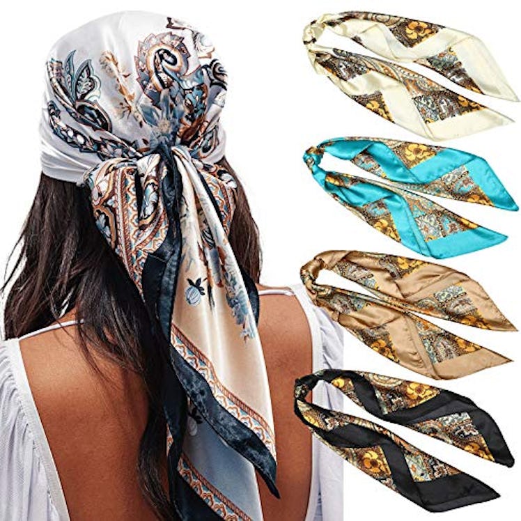 AWAYTR Large Satin Head Scarves (Set of 4)