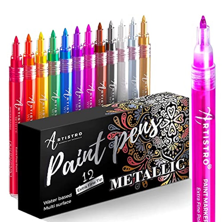 Metallic Paint Pens for Rock Painting, Stone, Ceramic, Glass, Wood, Fabric, Pebbles, Scrapbook Journ...