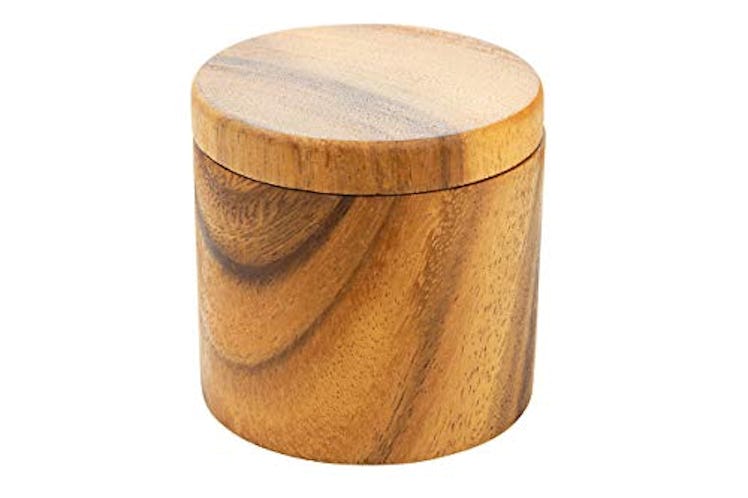 Villa Acacia Wood Salt Pot - Natural Wooden Salt Box with Easy Access Lid 3 x 3 Inches