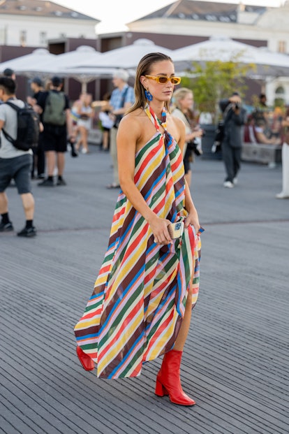 A guest outside Ganni during Copenhagen Fashion Week Spring/Summer 2023