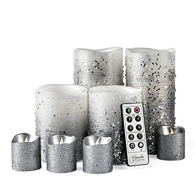 Furora LIGHTING Silver Flameless Candles with Remote Control, Pack of 8 Real Wax LED Candles Battery...