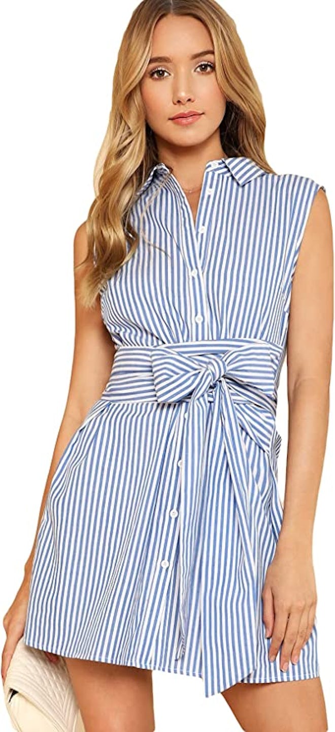 Romwe Belted Collar Shirt Dress