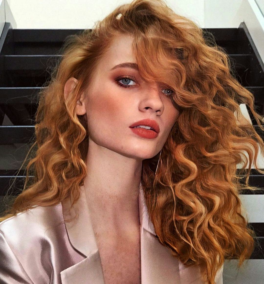 redhead with red eyeshadow