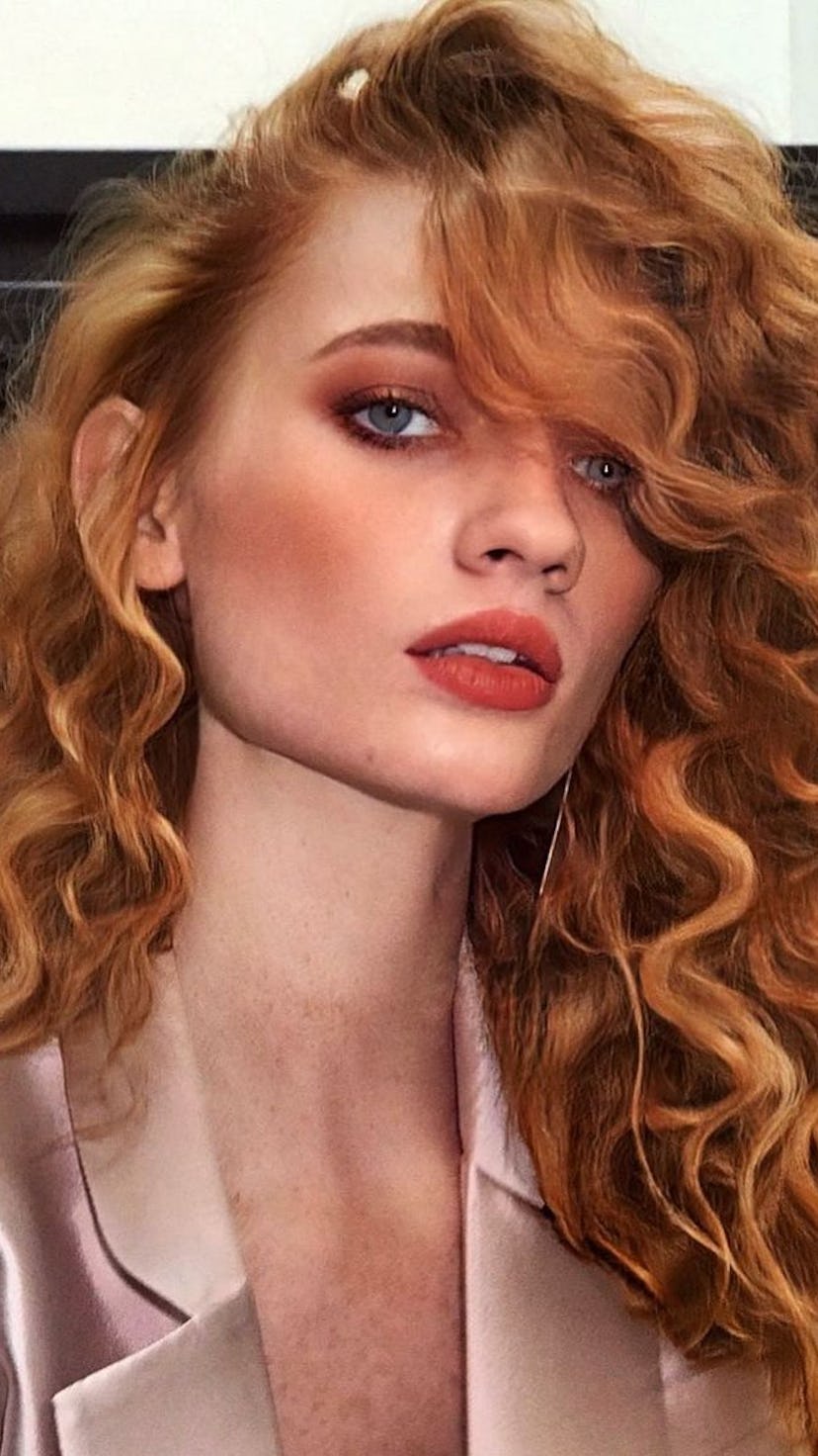 redhead with red eyeshadow