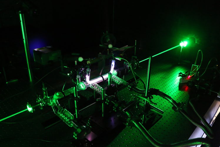 Carbon dioxide plasma created at the Laboratoire de Physique des Plasmas, Ecole Polytechnique in Fra...