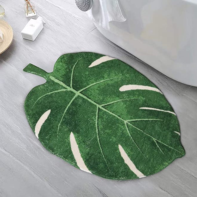 Leaves Velveteen Green Bath Mat