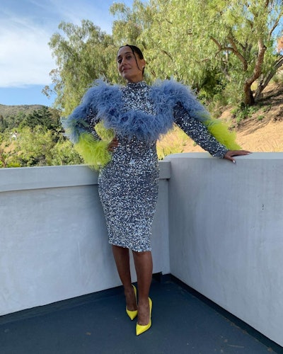 tracee ellis ross sequin and feather dress
