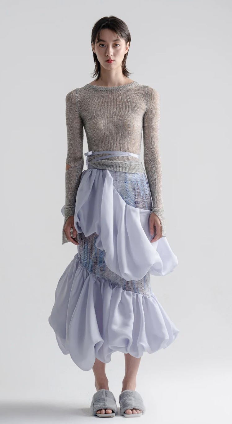 Lavender Knit & Organze Ruffle Skirt