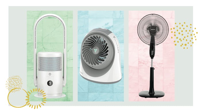 A designed image featuring three of the best fans for a baby's room.