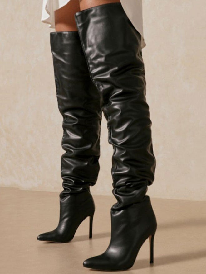 Slouchy Pointy Toe Stiletto Heel Thigh High Boots