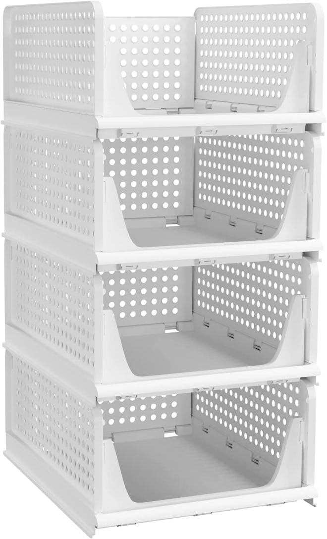 white stackable plastic storage basket from pinkpum