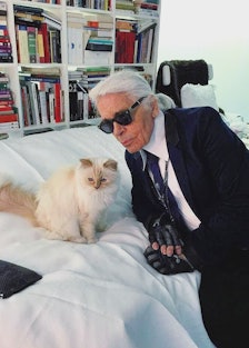 Choupette the cat with the late Karl Lagerfeld