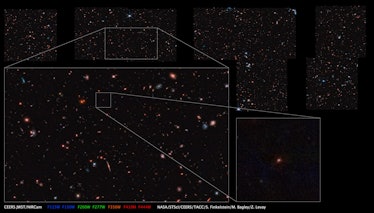 zoom in on a lone red point that represents a distant galaxy