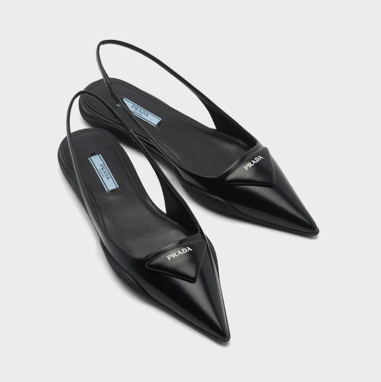 Brushed leather slingback ballerinas