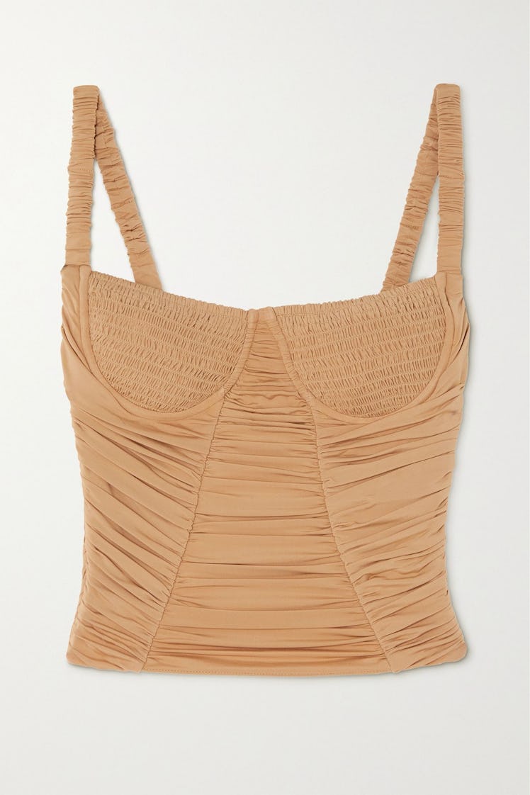Doric Shirred Gathered Stretch-Jersey Bustier Top