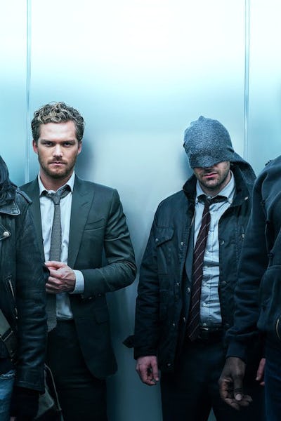 Jessica Jones, Finn Jones, Matt Murdock, and and Mike Colter in 'The Defenders'