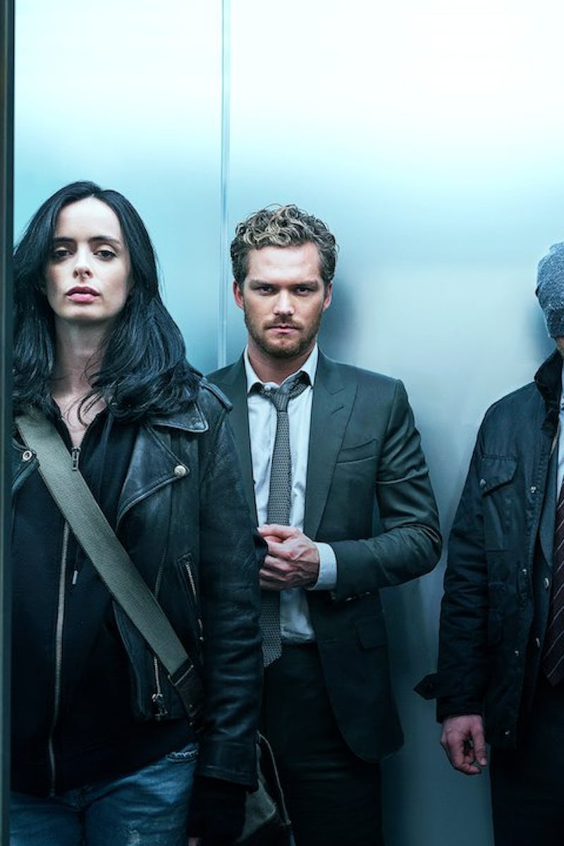 Jessica Jones, Finn Jones, Matt Murdock, and and Mike Colter in 'The Defenders'